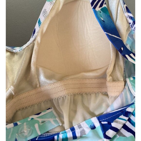 Maxine of Hollywood Swimsuit 16 Multicolor Leaf Print Draped Skirt Front Tie - Picture 5 of 12